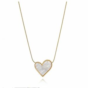 Gold and White Heart Pendant Necklace HEART" NECKLACE, 18K GOLD PLATED STEEL